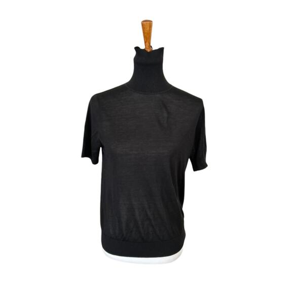 LilySilk Black Silk-Cashmere Turtleneck Top – Short Sleeve, Size M - Picture 1 of 4